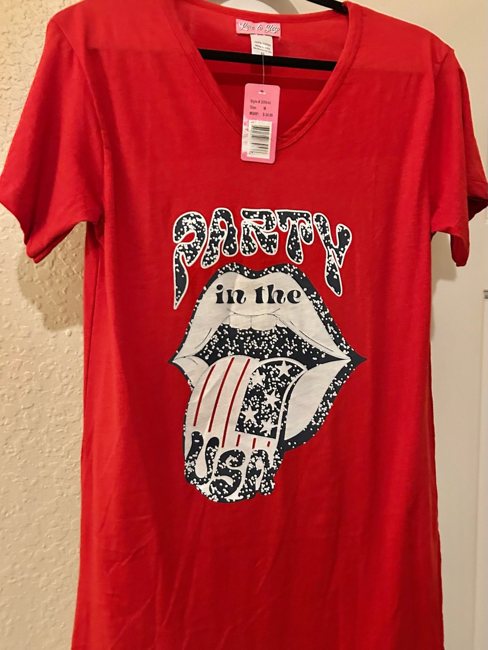 Women's Red V-Neck Graphic Sleep Shirt by